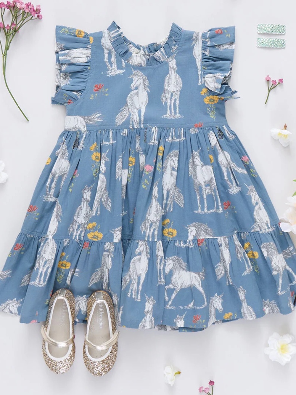 NWT Pink Chicken Jennifer Dress Blue Unicorn Field $92 Size 7